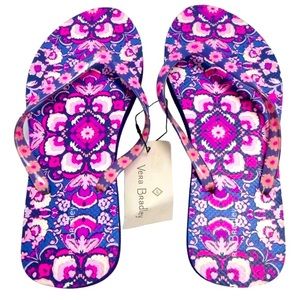 Vera Bradley NWT Flip Flops Slippers Sandals Floral Pinks & Blue Size Small